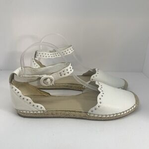 MARC FISHER White Studded Espadrille Sandals Ankle Strap Flats Summer Shoes Sz 9